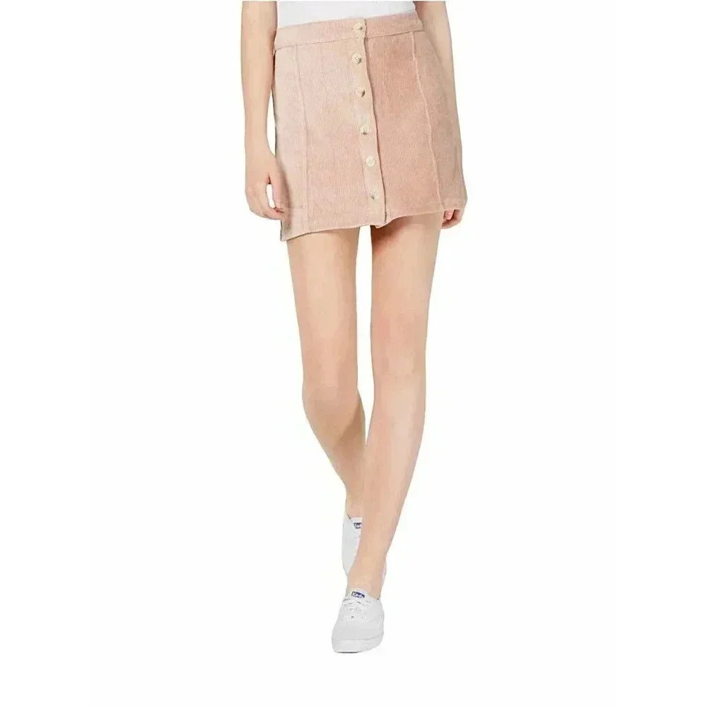 Womens Juniors Mini Skirt Corduroy Button Front